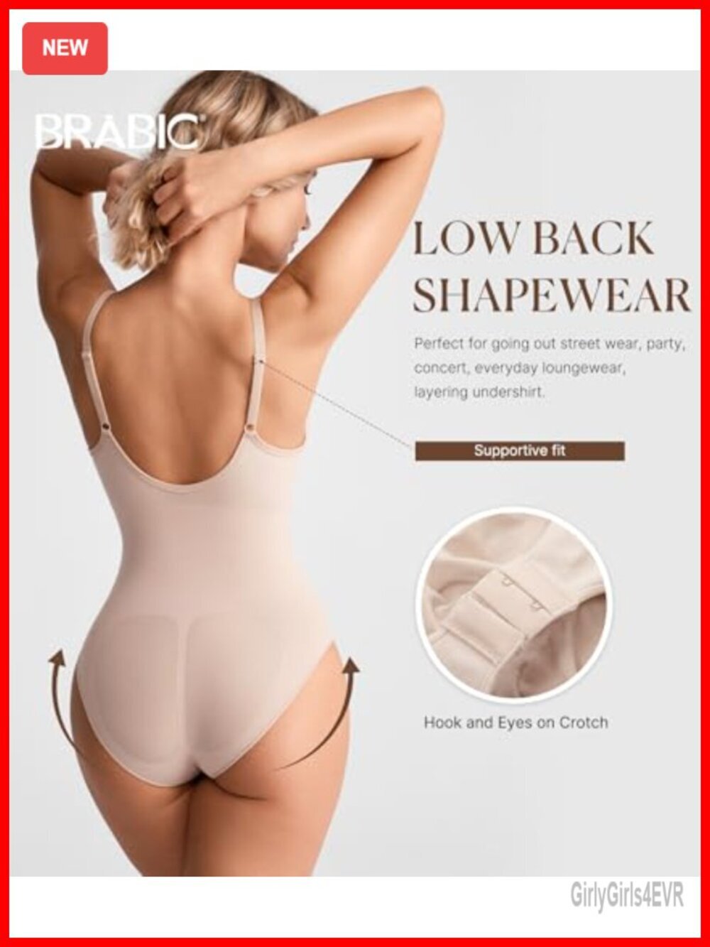 Tummy Control Shapewear Bodysuit Seamless Backless V-Neck Built-in Bra - Picture 4 of 7